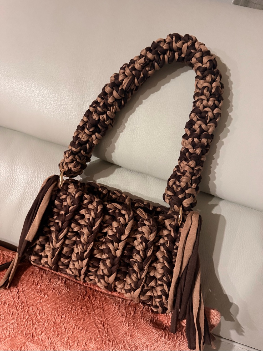 Handcrafted Woven Shoulder Bag in Brown & Tan